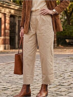 Zara Elastic Waist Cargo Pants Small Wide Leg Pull On Womens Beige Tan Sz‎ L NWT